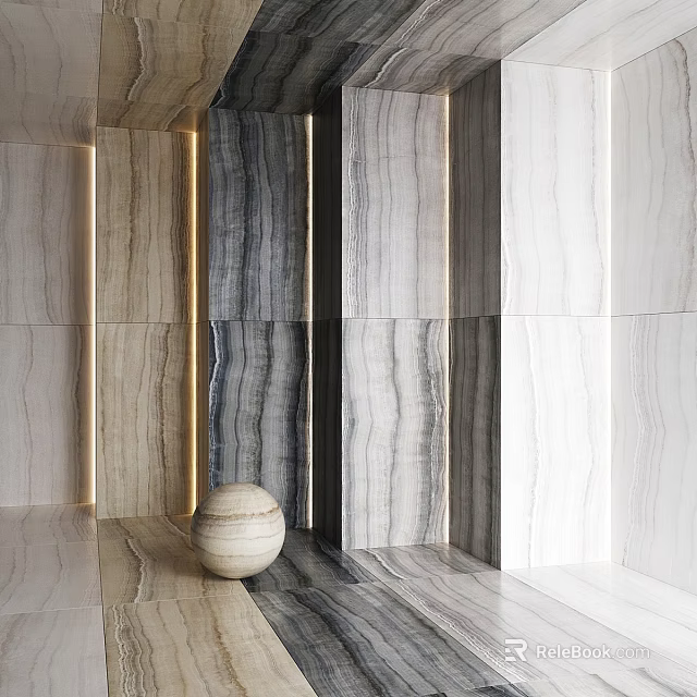 Marble Decorative Components with Various Textures and Colors Featuring Decorative Sphere on Floor 3d model 