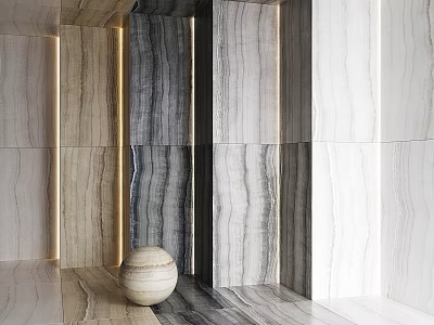 Marble Decorative Components with Various Textures and Colors Featuring Decorative Sphere on Floor 3d model
