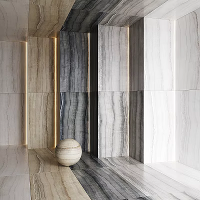 Marble Decorative Components with Various Textures and Colors Featuring Decorative Sphere on Floor 3d model
