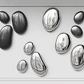 Silver Pebble Shaped Wall Decor Arranged On White Background With Frame 3d model