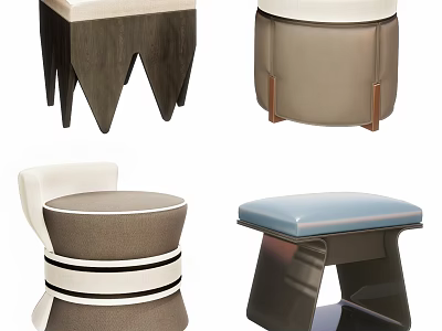 Stylish Modern Sofa Stools With Various Designs Wooden Bases And Upholstered Seats 3d model