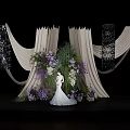 Elegant Sculpture Carving Design For Wedding Scene With Purple White Flowers And Curtains