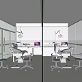 Modern Digital Dental Treatment Center Interior With Medical Equipment And Patient Chairs