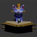 Blue Cat Character With Orange Ears Tail And Blue Scarf On Yellow Platform