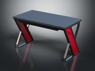 Modern Gaming Desk With Gray Tabletop Black Frame And Red Leg Accents 3d model