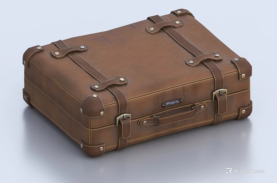 Vintage Brown Leather Suitcase With Classic Straps And Metal Buckles Design 3d model 