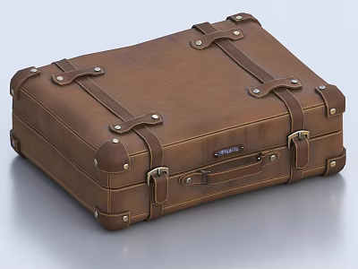 Vintage Brown Leather Suitcase With Classic Straps And Metal Buckles Design 3d model