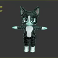 Adorable Black White Cartoon Cat With Big Eyes Pink Ears Standing Arms Outstretched
