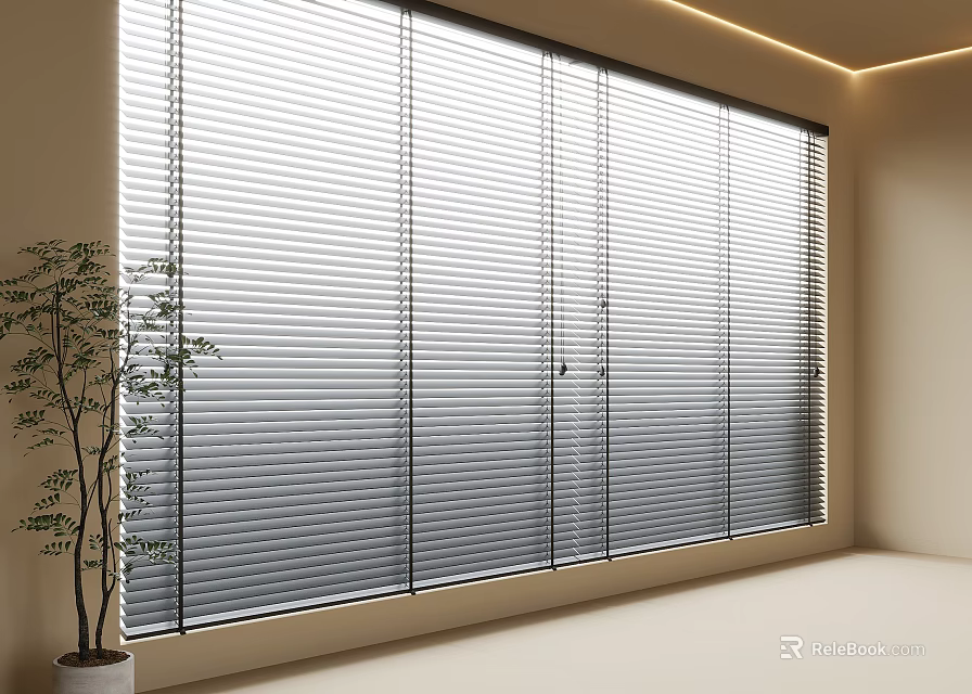Modern Interior Window Blinds Design With Natural Light And Potted Plant 3d model 