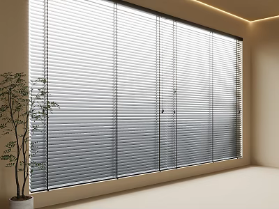 Modern Interior Window Blinds Design With Natural Light And Potted Plant 3d model