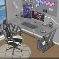 Gaming Desk Setup With Dual Monitors RGB Lighting And Ergonomic Gaming Chair