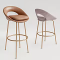 Modern Bar Stools With Curved Backrest Leather Fabric Upholstery And Metal Frame