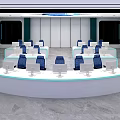 Modern Monitoring Room Interior Design With Control Desks Computer Monitors And Blue Chairs