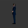 3D Rendered Blue Suit Character Standing With Arms Outstretched On Gray Background