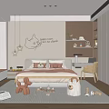 Cozy Kids Room Interior With Bed Hanging Lights Toy Shelf Desk Chair And Stuffed Toys