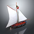 Wooden Boat Model With White Sails Italian Flag And Red Blue Hull Display Design