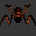 Mechanical Spider 3D Model With Black And Orange Body Red Accents And Long Legs