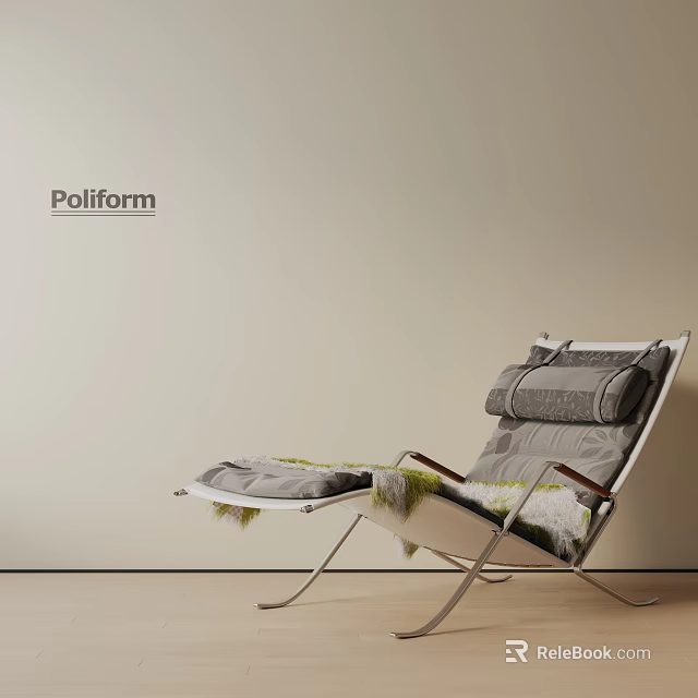 Poliform Modern Leisure Chair With Grey Fabric Cushion And Metal Frame In Minimalist Interior 3d model 