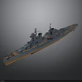 Vintage Warship 3D Model With Turrets Detailed Deck And Hull Design