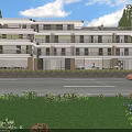 Modern Multistory Guesthouse Building With Multiple Balconies Lush Greenery And Front Lawn