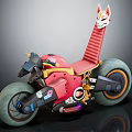 Stylish Red Motorcycle With Fox Mask Ribbed Seat And Futuristic Design
