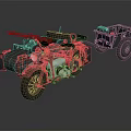 Vintage Motorcycle With Sidecar And Military Style Retro Equipment Details