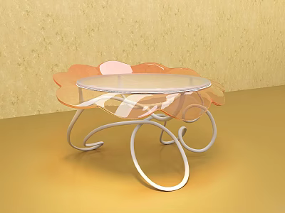 Orange Petal Shaped Glass Top Coffee Table With White Curved Metal Legs 3d model