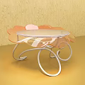 Orange Petal Shaped Glass Top Coffee Table With White Curved Metal Legs