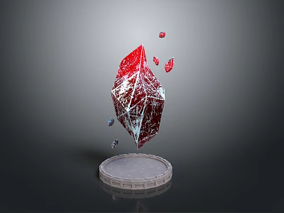 Red Stone Crystal Sculpture With Wooden Base And Colorful Fragments Decorative Art Piece 3d model