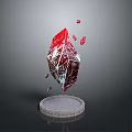 Red Stone Crystal Sculpture With Wooden Base And Colorful Fragments Decorative Art Piece