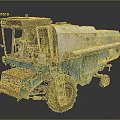 Rusty Blue And White Old Combine Harvester With Large Tires And Cabin