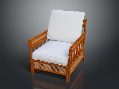 Leisure Chair With Wooden Frame White Cushion And Rattan Weave Design 3d model