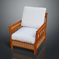 Leisure Chair With Wooden Frame White Cushion And Rattan Weave Design