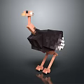 Pixel Art Ostrich 3D Model in Standing Pose with Digital Rendering and Stylized Design 3d model