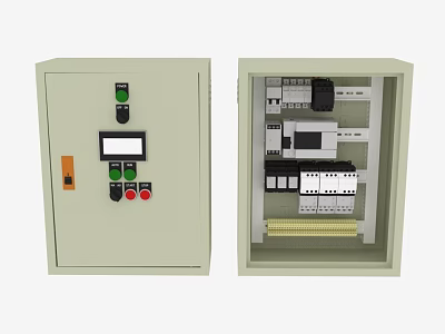 Industrial Control Panel Featuring Front Display Control Buttons and Internal Relays Terminal Blocks 3d model
