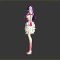 Animated Character With Purple Hair Pink Top Gloves Boots And Layered Skirt Design