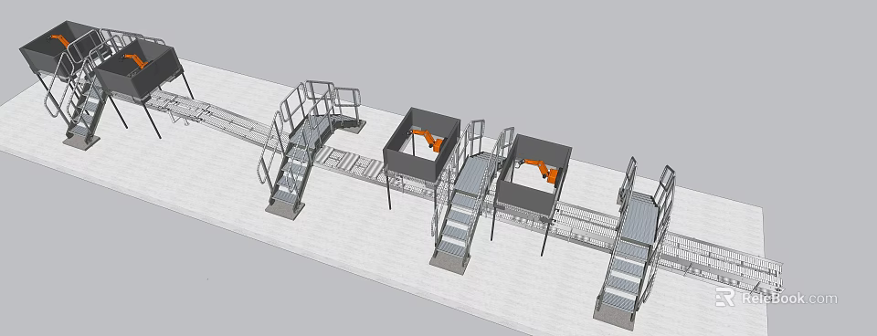Industrial Equipment Structure With Metal Platforms Staircases And Orange Components 3d model 