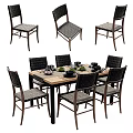Modern Wooden Dining Table Set With Six Upholstered Chairs And Classic Design Elements 3d model