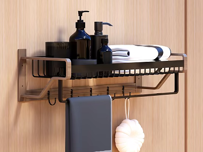 Modern Bathroom Set With Wall Mounted Shelf Towels Toiletries And Hooks 3d model