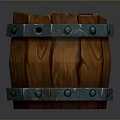 Rustic Decorative Wooden Barrel With Teal Metal Hoops And Textured Surface
