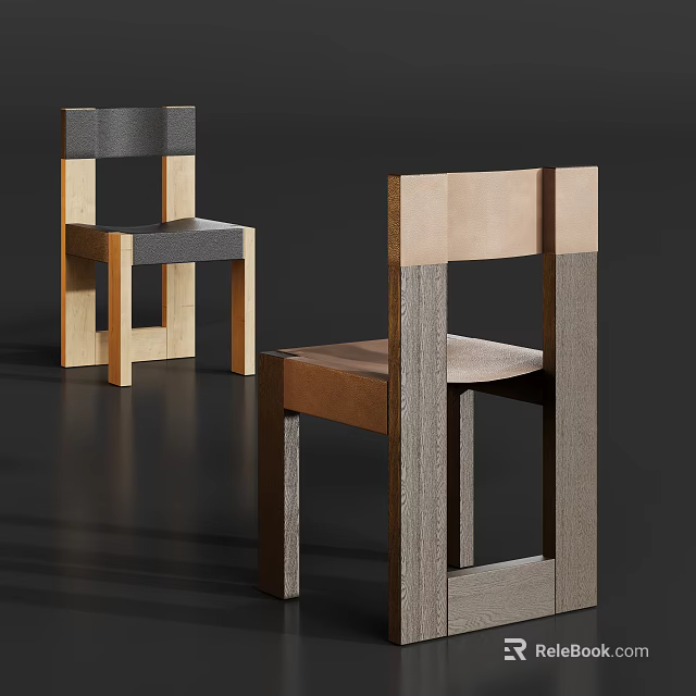 Modern Single Chair with Wooden Frame and Fabric Seat in Geometric Design 3d model 