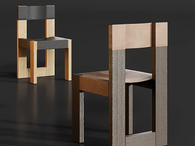 Modern Single Chair with Wooden Frame and Fabric Seat in Geometric Design 3d model