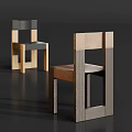 Modern Single Chair with Wooden Frame and Fabric Seat in Geometric Design