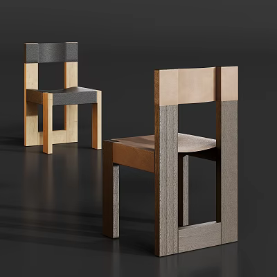 Modern Single Chair with Wooden Frame and Fabric Seat in Geometric Design 3d model