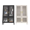 Modern Display Cabinet With Glass Doors Golden Handles And Storage Shelves
