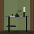 Elegant Console Table With Green Textured Wall Wooden Frames And Decorative Items 3d model