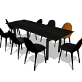 Modern Long Dining Table With Black And Orange Chairs Set For Home 3d model