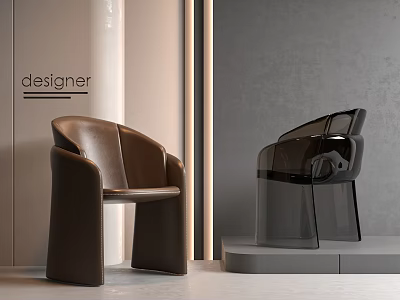 Stylish Modern Leisure Chairs With Brown Leather And Transparent Acrylic Designs 3d model