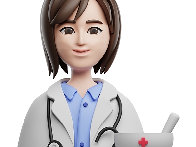 Modern cartoon female doctor character Icon 3d model