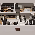 Birds Eye View of Modern Apartment Floor Plan with Living Room Bedroom Kitchen Furniture Layout